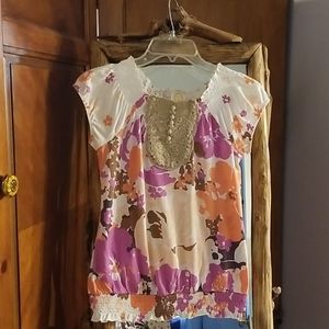 Anthropologie Ric Rac floral knit top